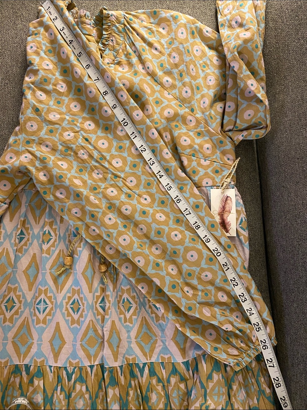 NWT Jessica Simpson Teal & White Patterned Tiered Mini Dress Size M 100% Cotton - Picture 4 of 8